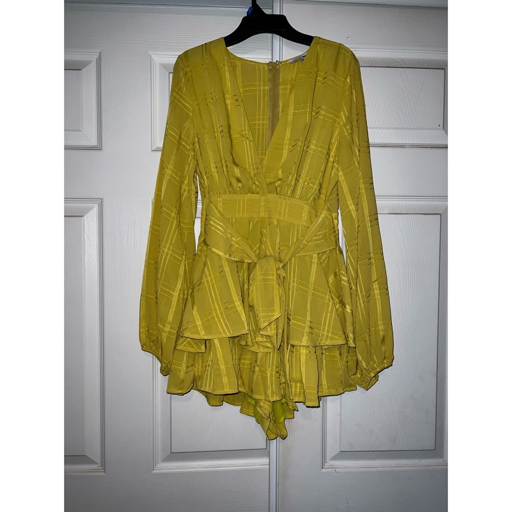 Fashion Nova yellow bell sleeve romper, size Small.